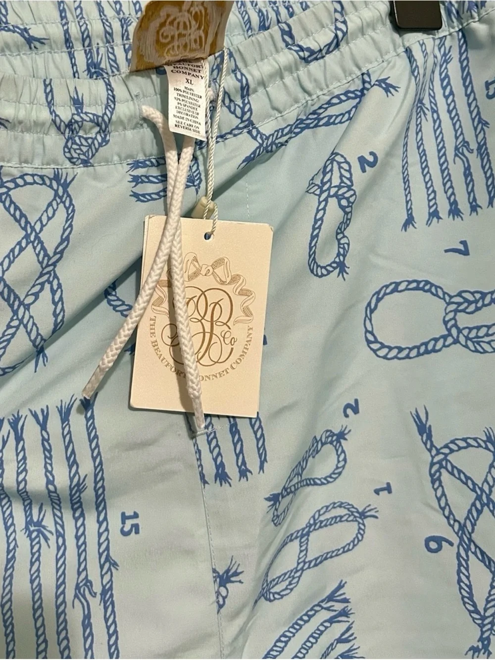 The Beaufort Bonnet Company Light Blue Nautical Swim Trunks Rope Print NWT XL